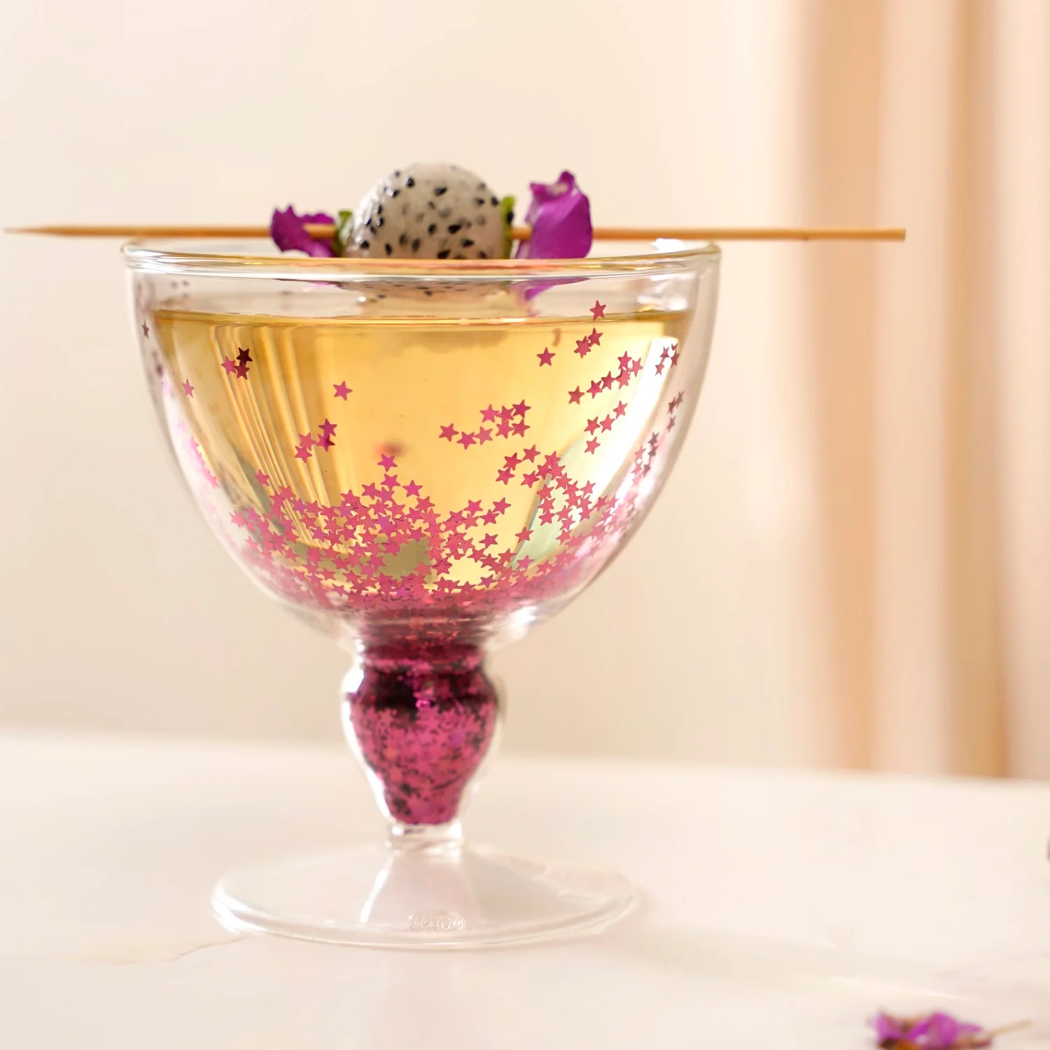 Pink Star Confetti Filled Double Wall Stem Glass Set Of 2 250ml - Image 6
