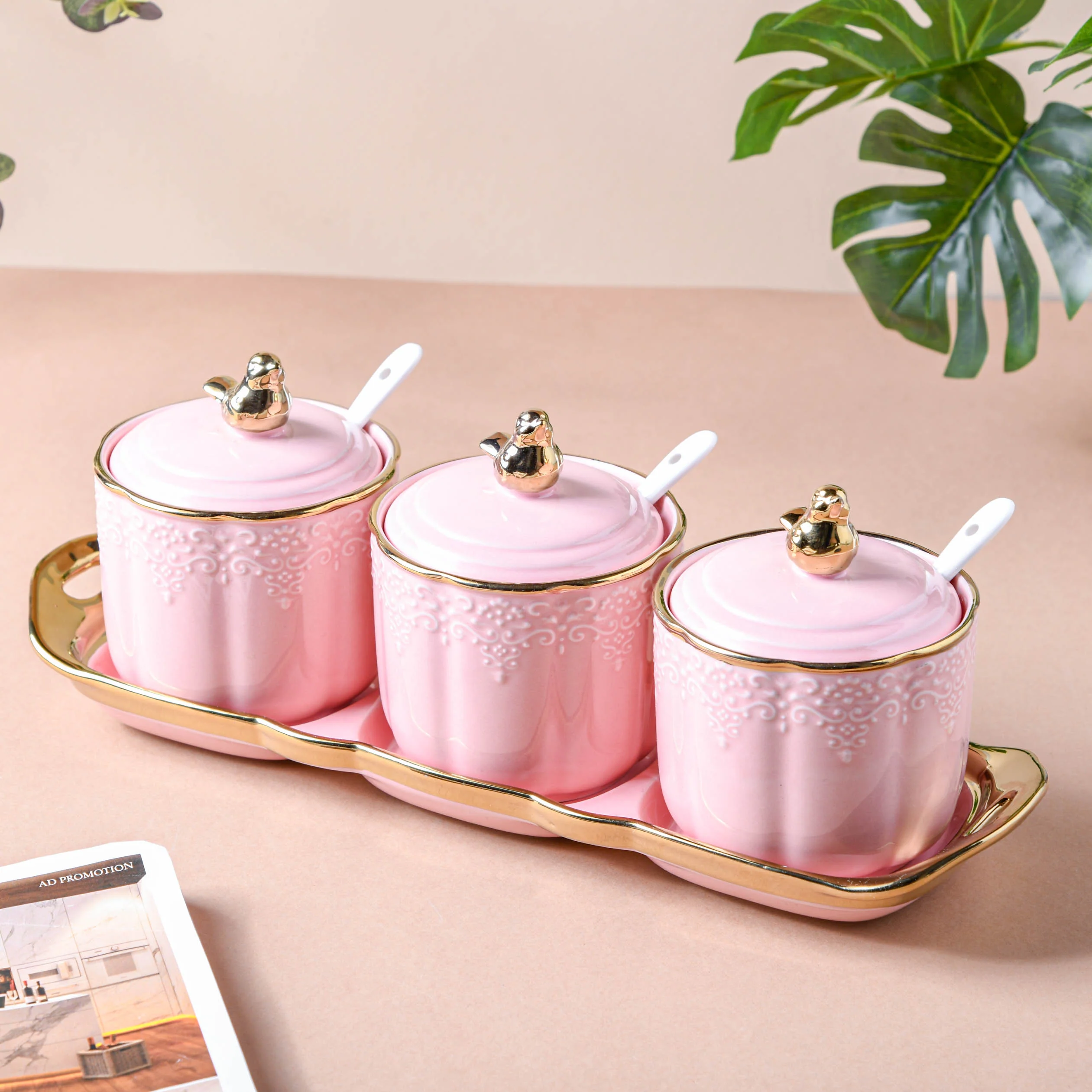 Pink Vintage Spice Jar Set of 3