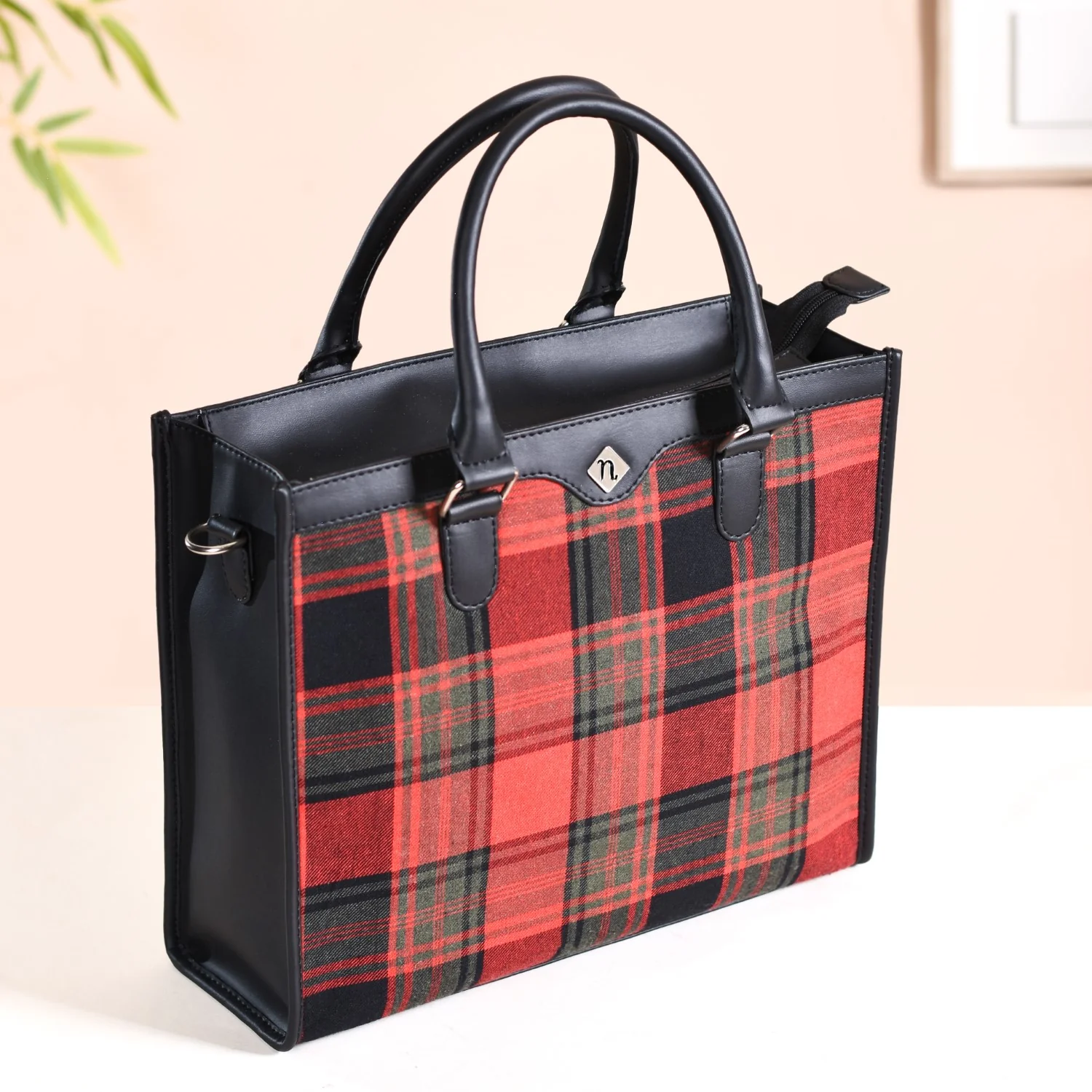 Plaid Checkered Handbag With Sling - Image 11
