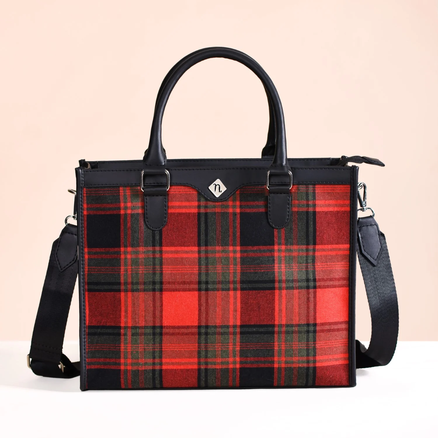 Plaid Checkered Handbag With Sling - Image 12