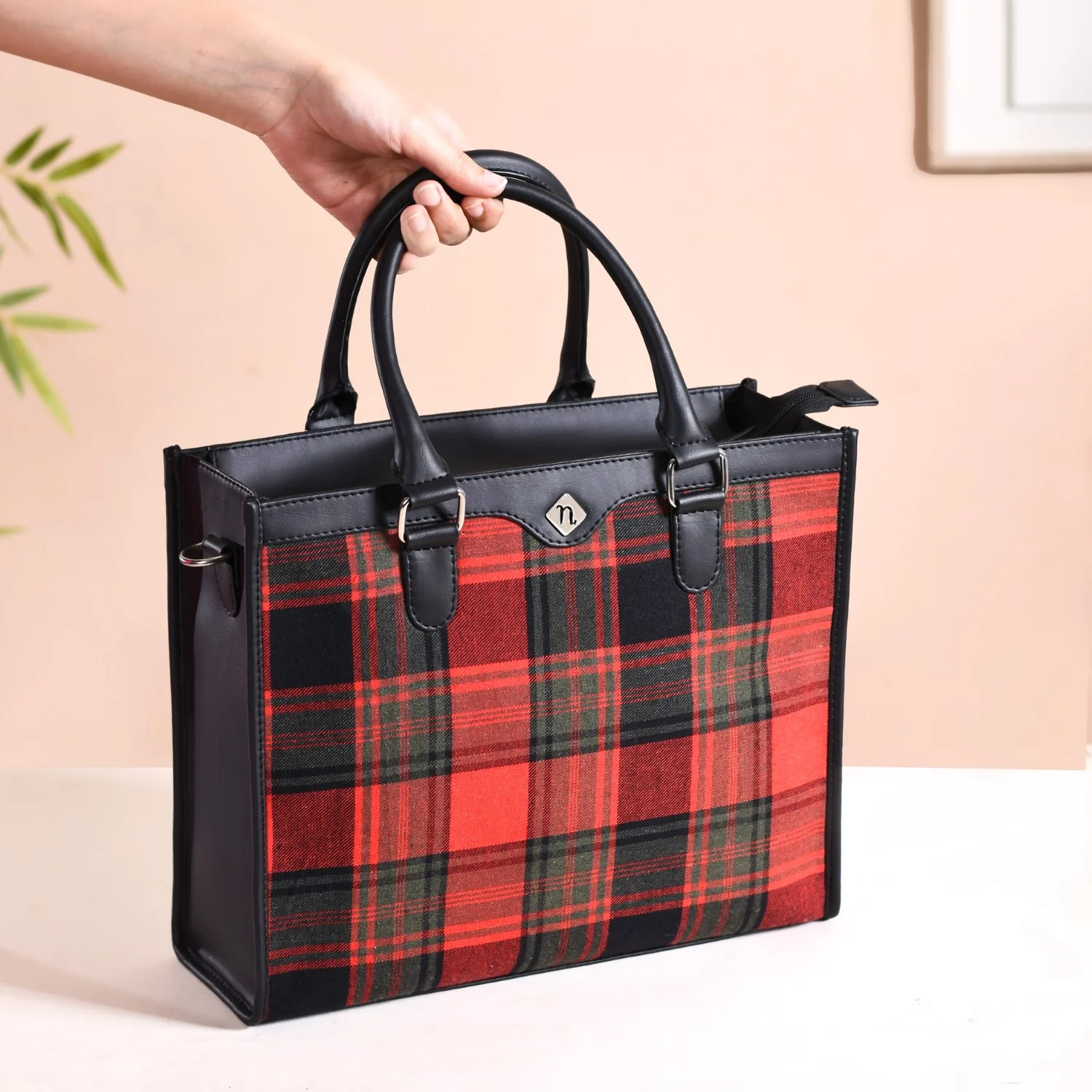 Plaid Checkered Handbag With Sling - Image 13