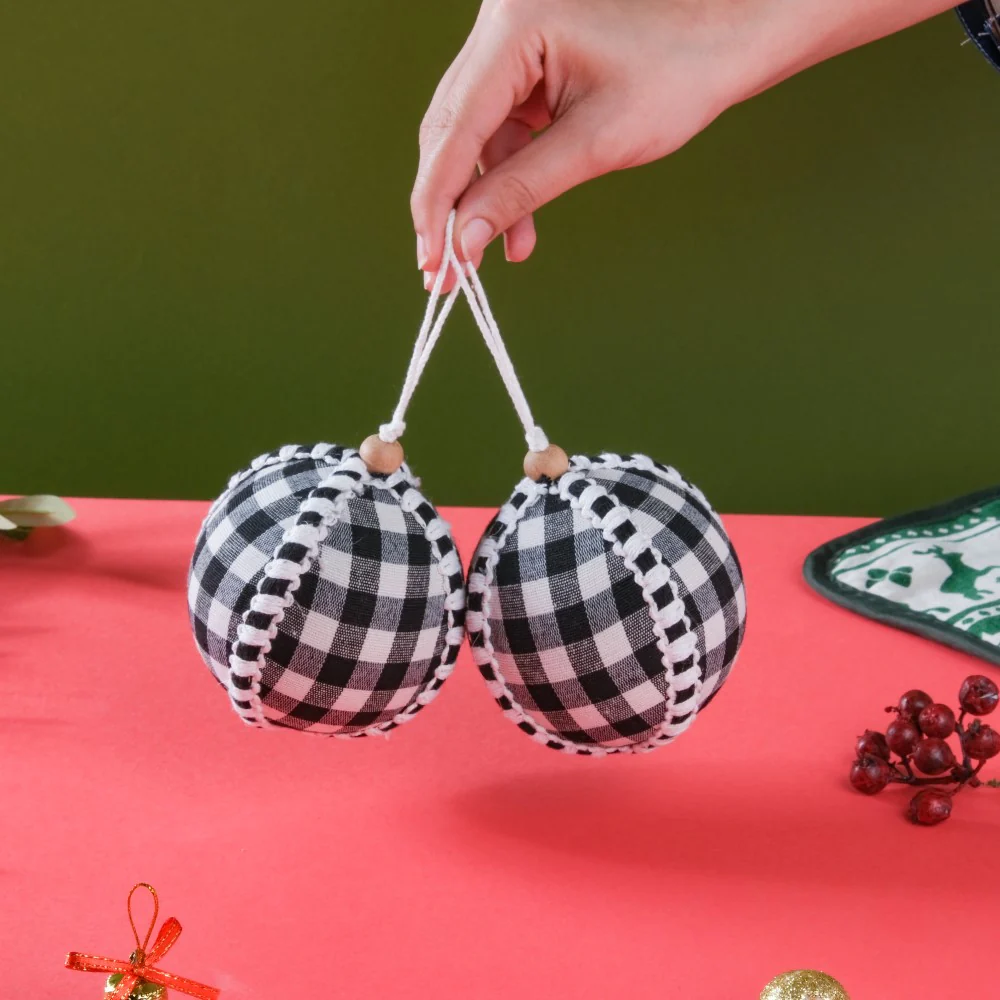 Plaid Christmas Ball Ornament Set Of 2 - Image 2