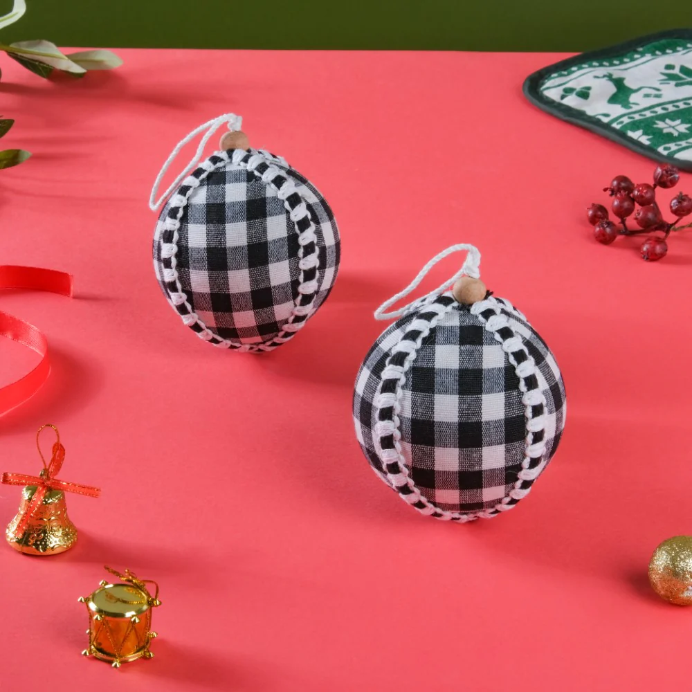 Plaid Christmas Ball Ornament Set Of 2 - Image 6