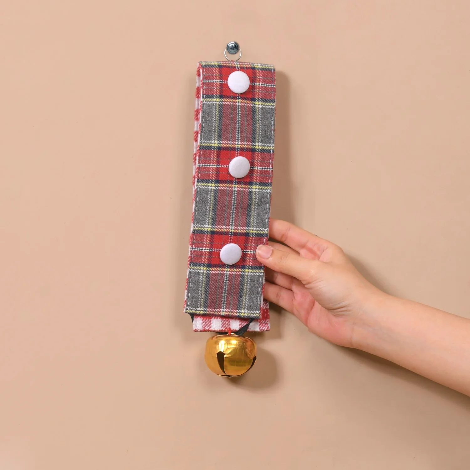 Plaid Christmas Bell Hanging Decor Double Sided Red - Image 6