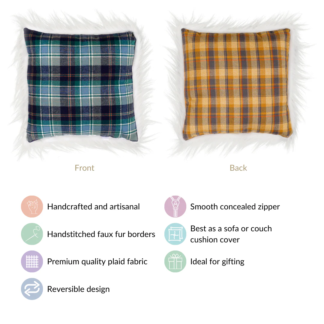 Plaid Fur Double Sided Cushion Cover 16x16 Inch - Image 5
