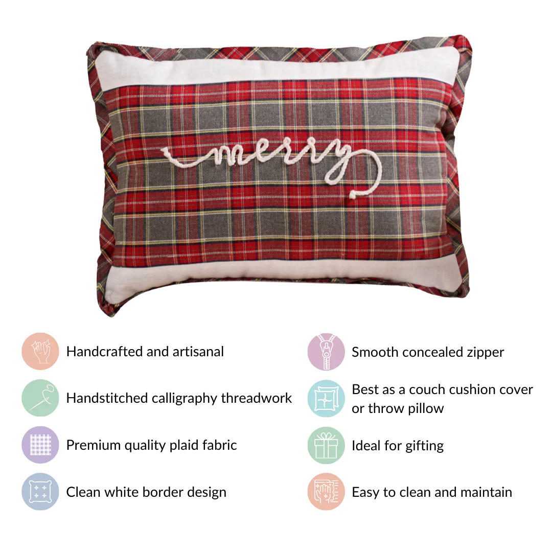 Plaid Merry Christmas Cushion Cover 20x14 Inch - Image 4