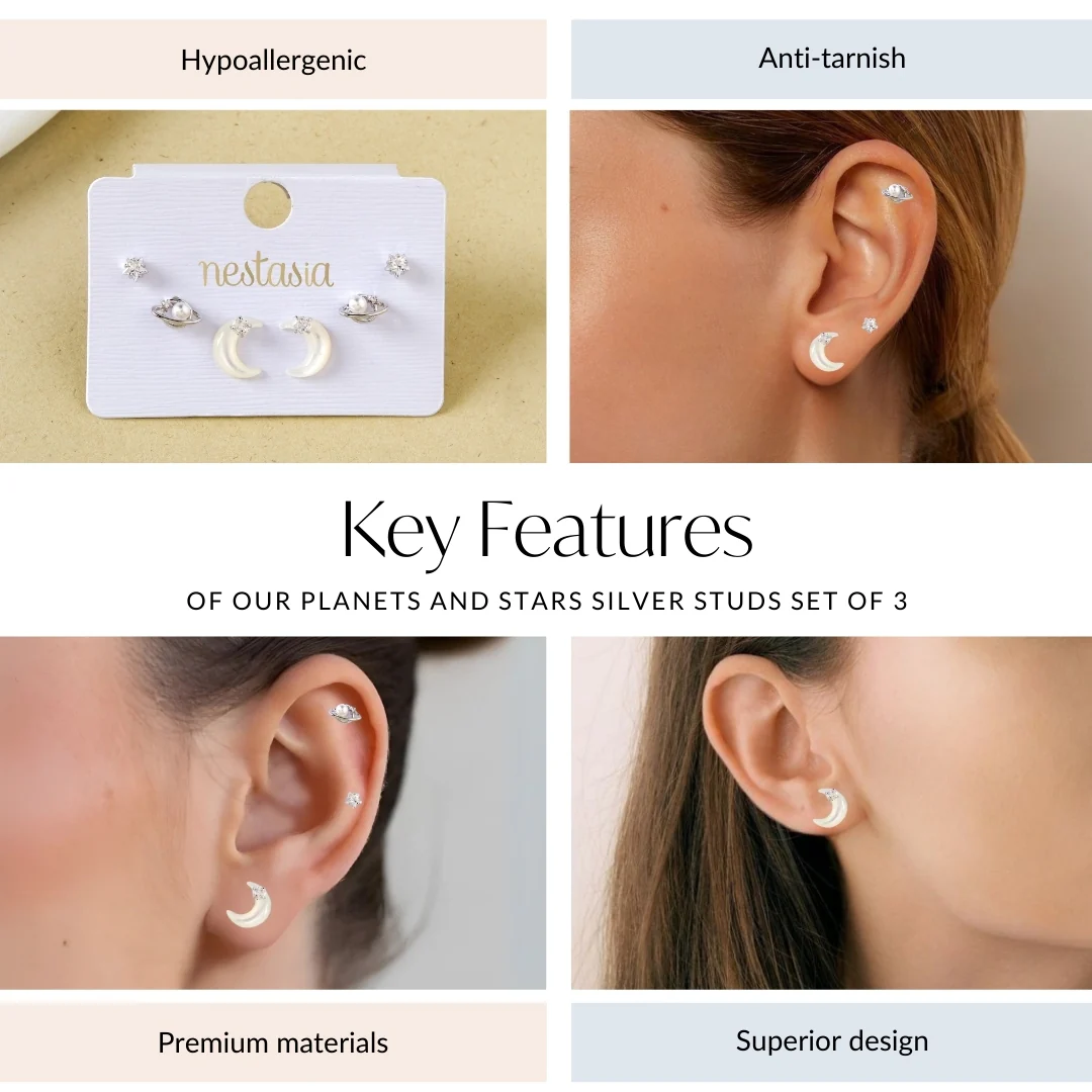 Planets And Stars Silver Studs Set Of 3 - Image 4