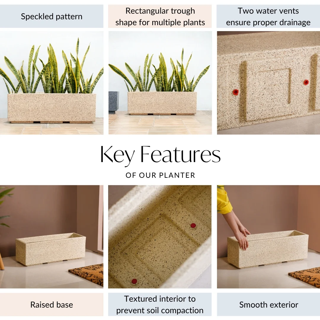 Planterra Modern Beige Trough Planters 24x8 Inch - Image 4