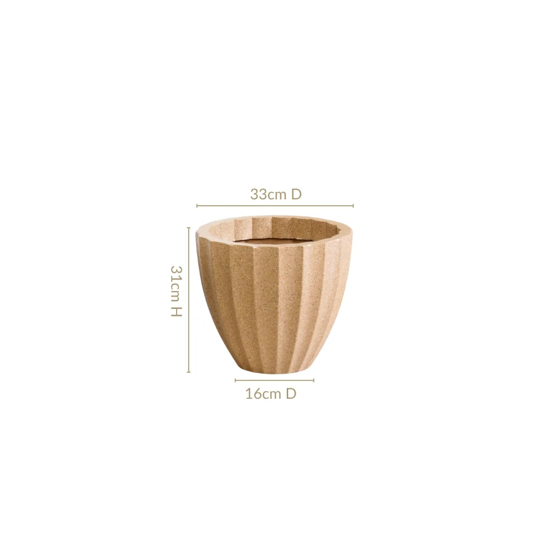 Planterra Ribbed Beige Planting Pot 12x12 Inch - Image 4
