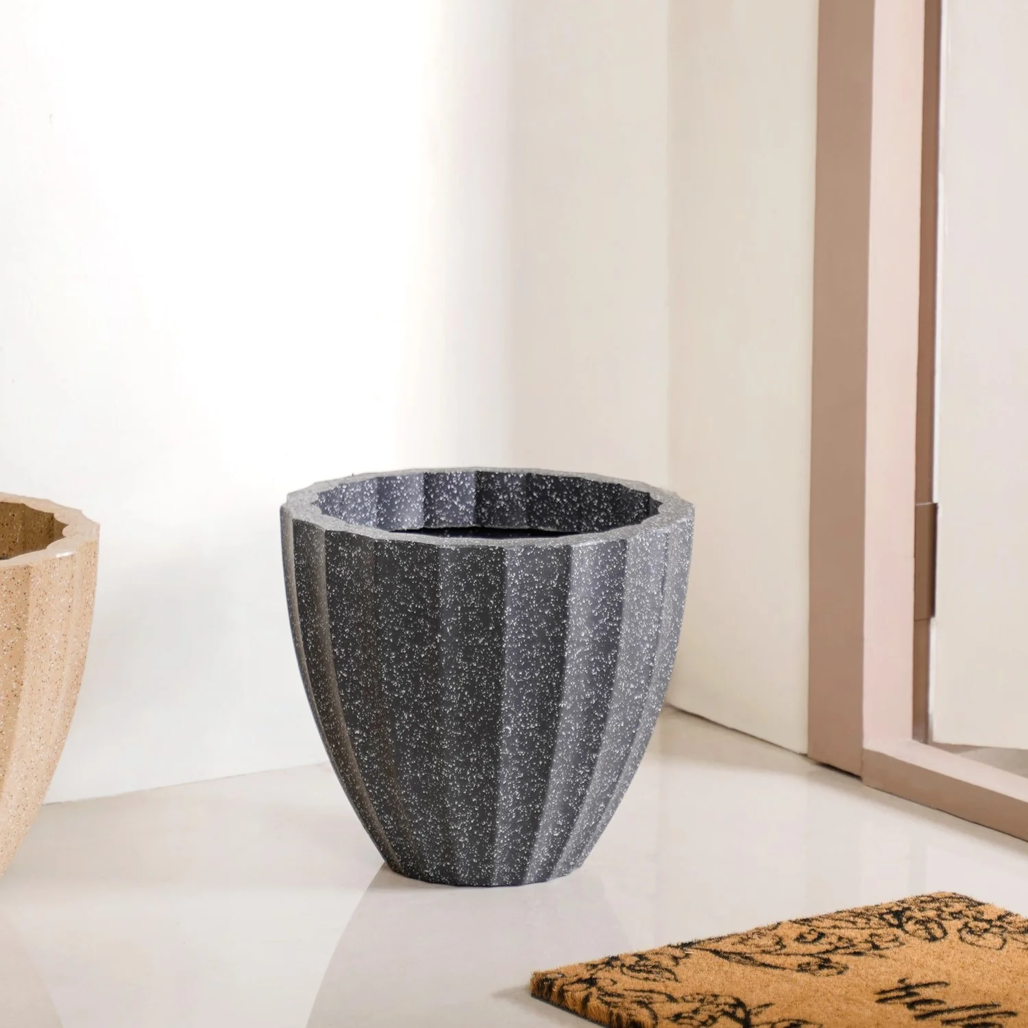 Planterra Ribbed Black Planting Pot 12x12 Inch - Image 2