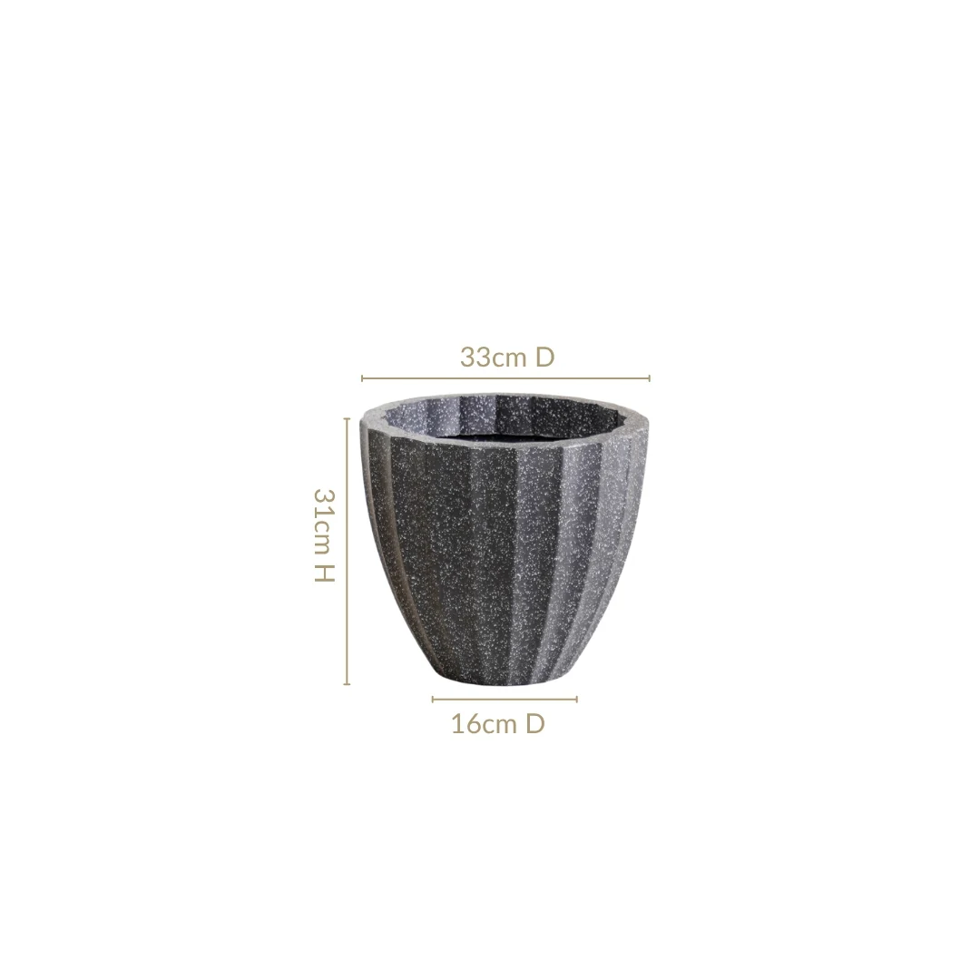 Planterra Ribbed Black Planting Pot 12x12 Inch - Image 4