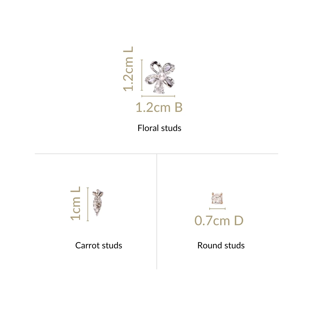 Playful Whimsy Silver Stud Earrings Set Of 3 - Image 3