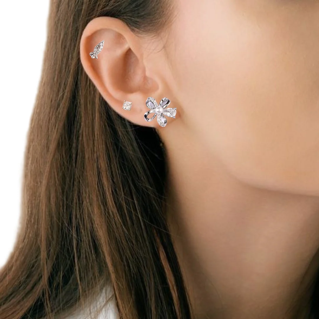 Playful Whimsy Silver Stud Earrings Set Of 3 - Image 5