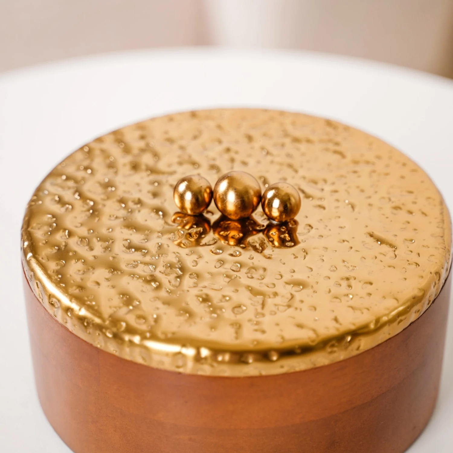 Polished Wood Round Decorative Box With Metal Lid 6 Inch - Image 11