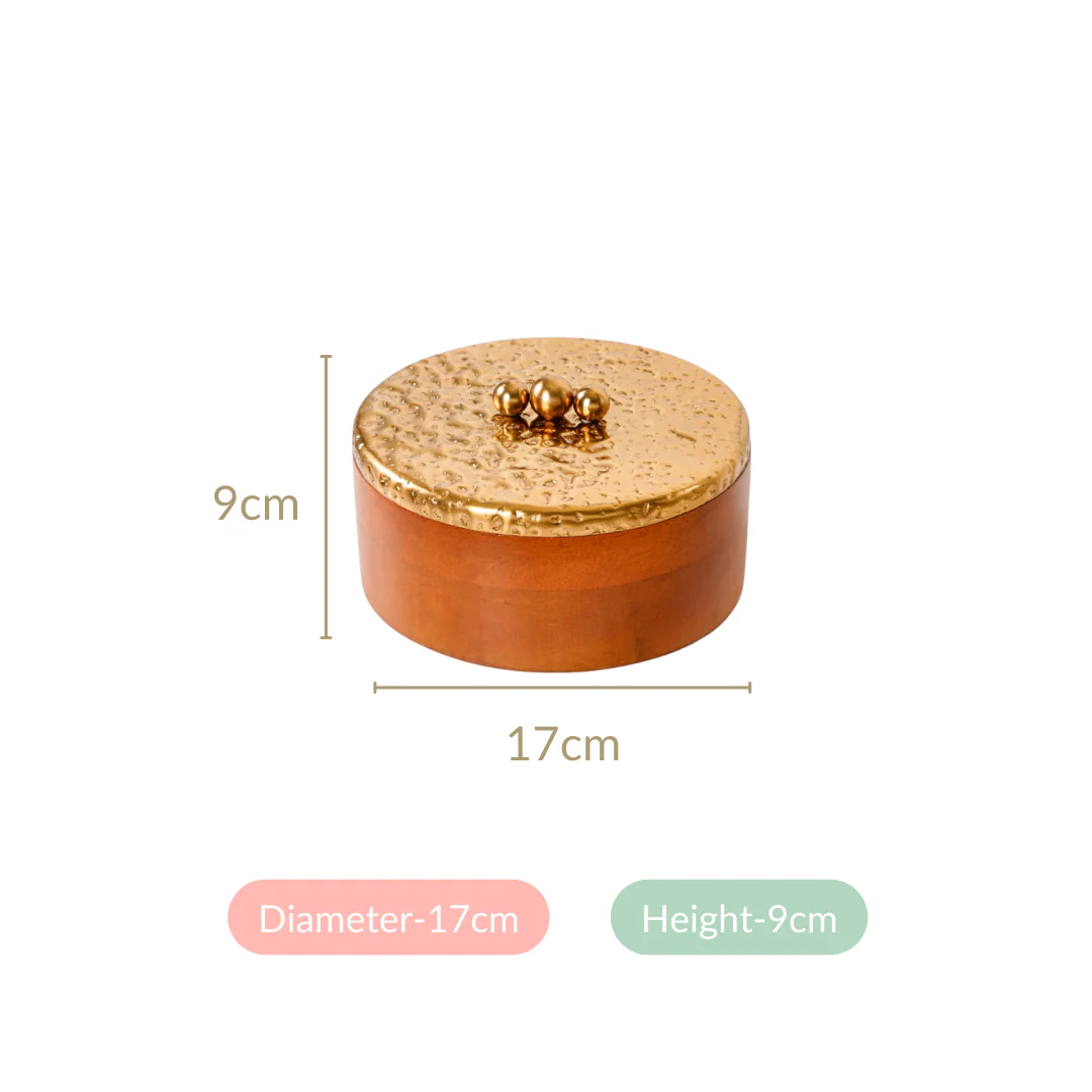 Polished Wood Round Decorative Box With Metal Lid 6 Inch - Image 6