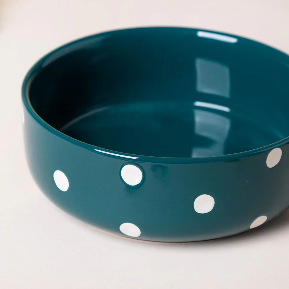 Polka Dots Ceramic Bowl With Handle Green 500ml - Image 5