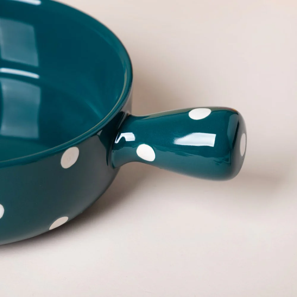 Polka Dots Ceramic Bowl With Handle Green 500ml - Image 7