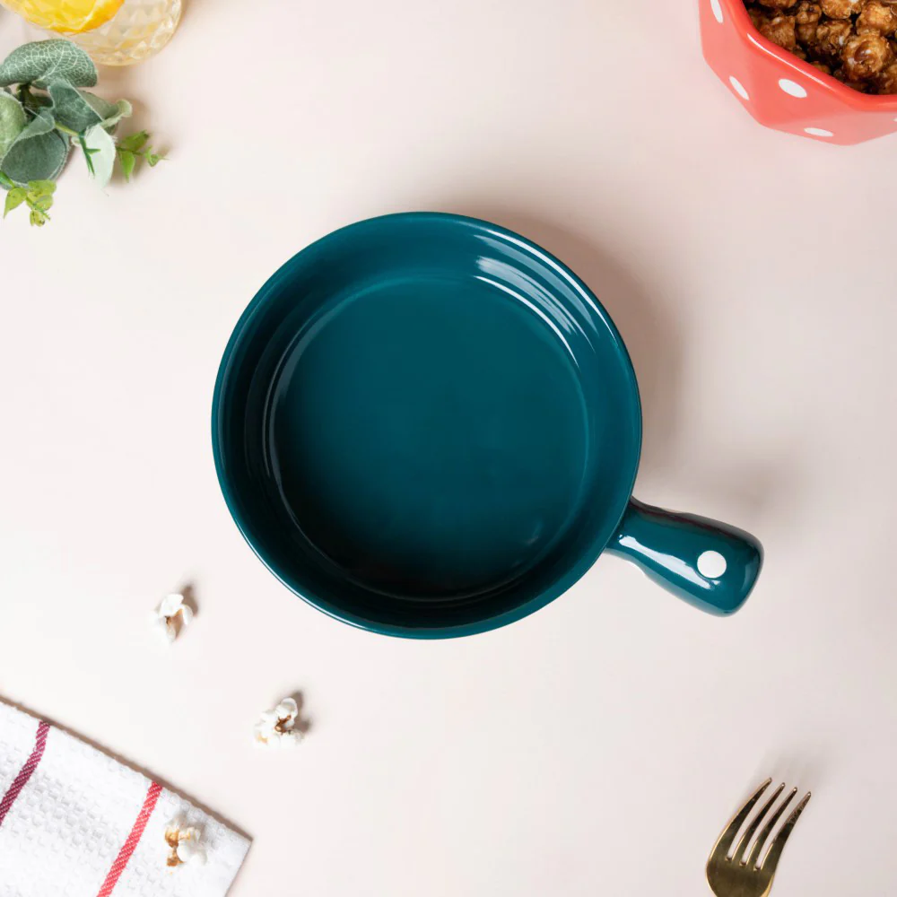 Polka Dots Ceramic Bowl With Handle Green 500ml - Image 8