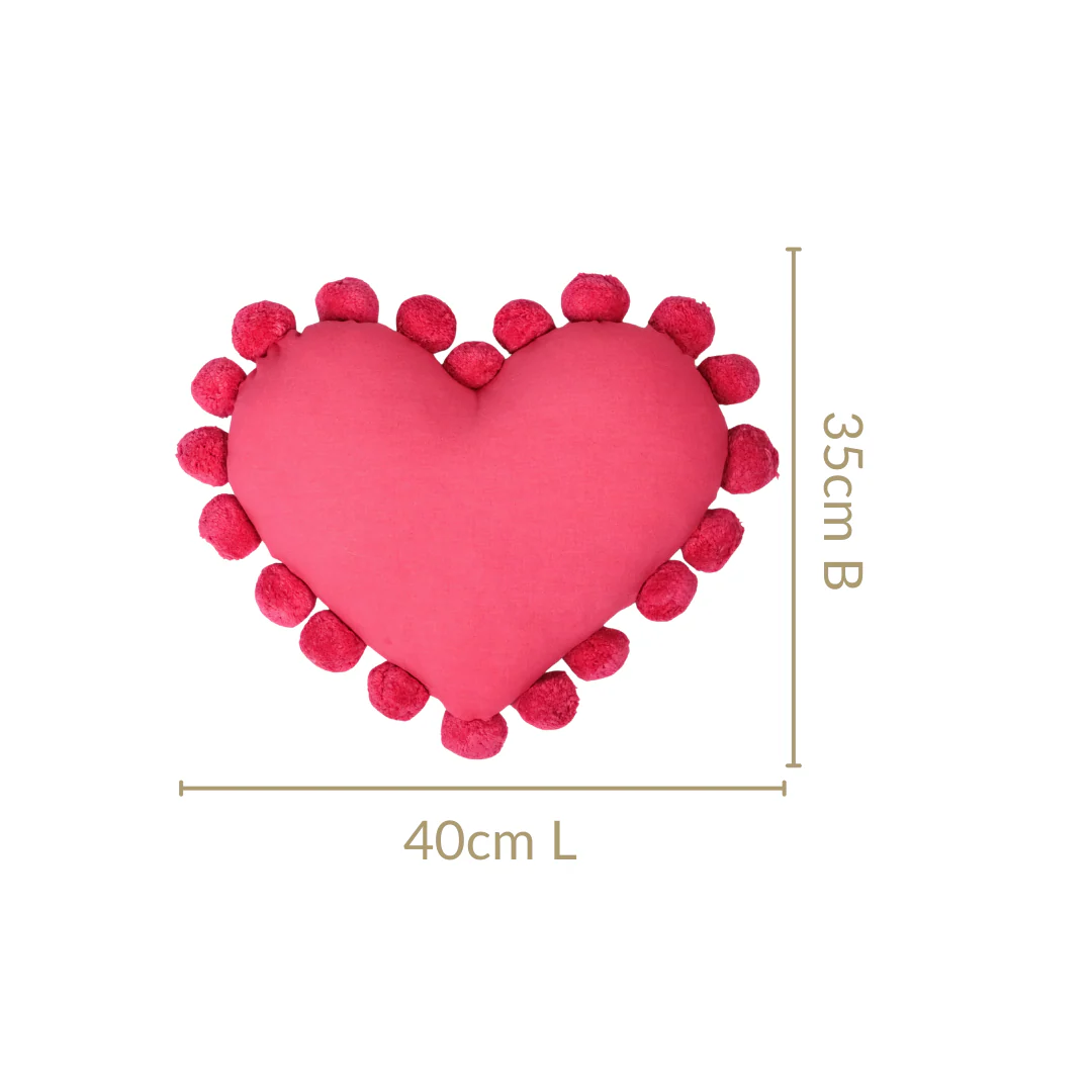 Pom Pom Heart Sofa Cushion Dark Pink 40x35cm - Image 3
