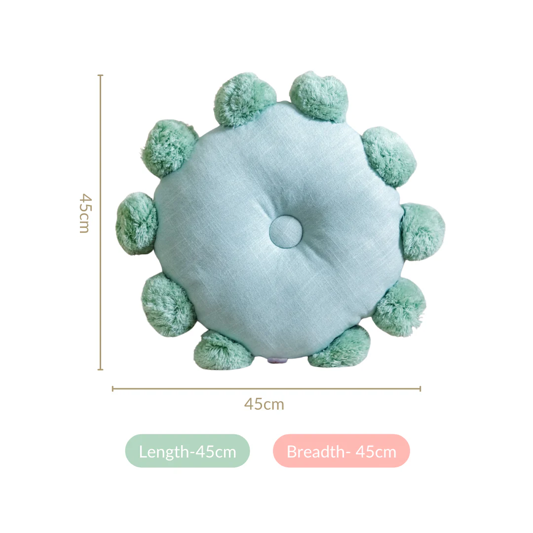 Pom Pom Round Cushion Mint Green 17 Inch - Image 4