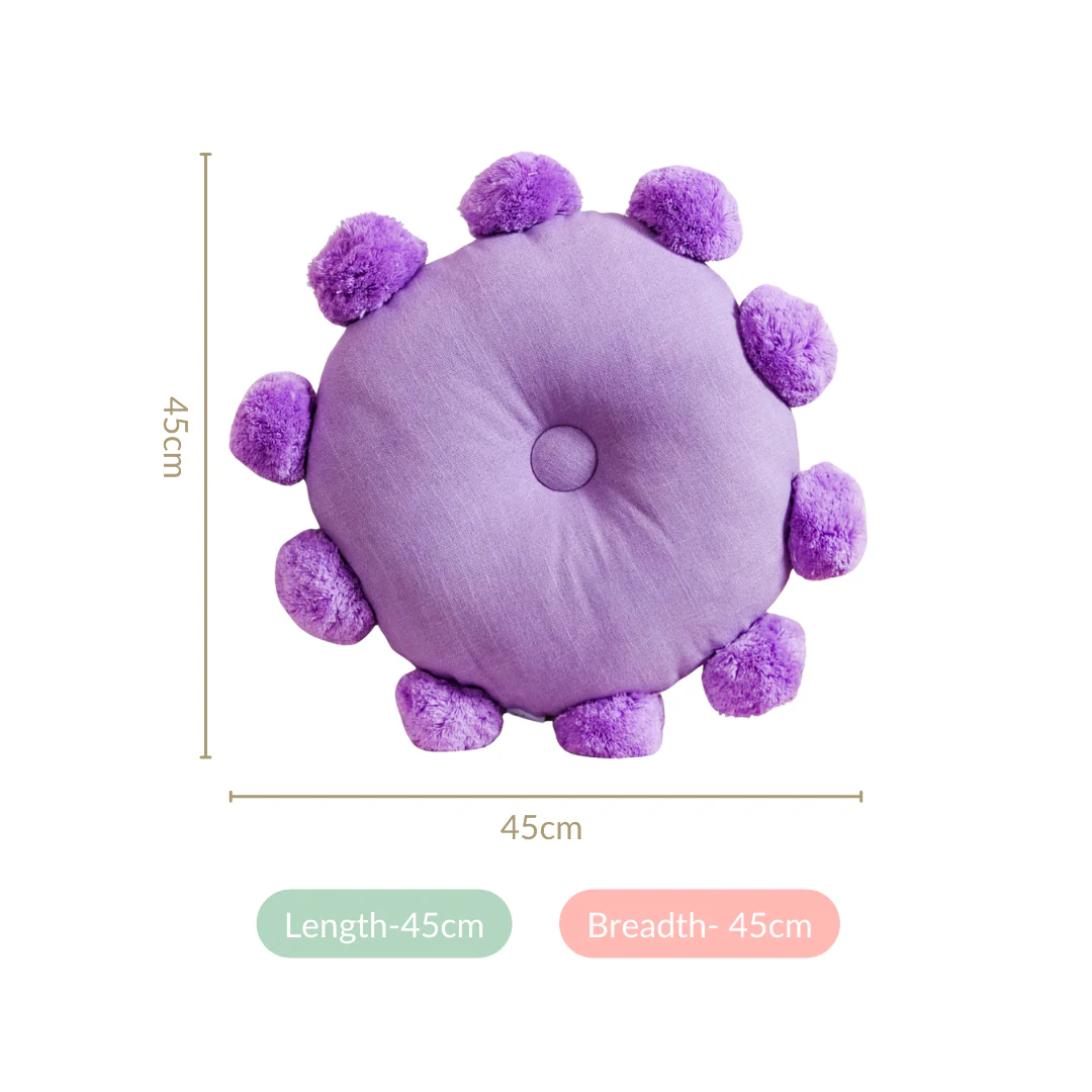 Pom Pom Round Sofa Cushion Purple 17 Inch - Image 4