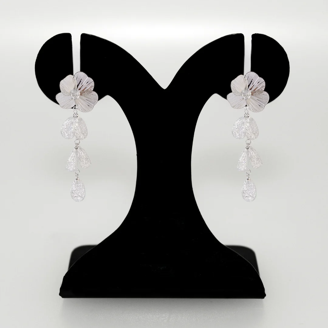 Poppy Blossom Sparkling Silver Danglers - Image 6