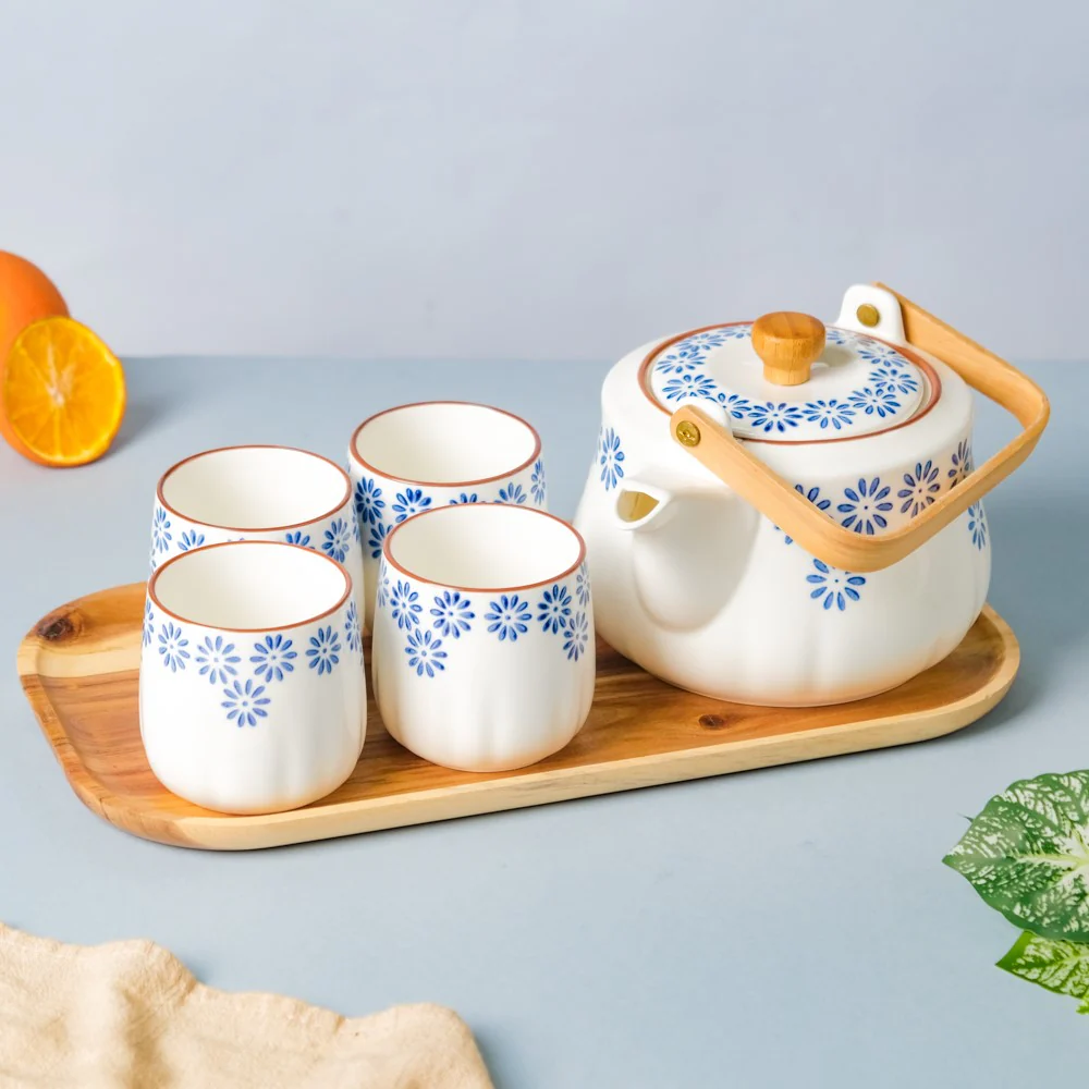 Porcelain Teapot and Cup Set - Image 9