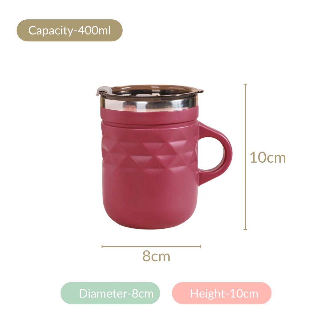 Portable Coffee Mug With Lid Set Of 2 Magenta 400ml - Image 7