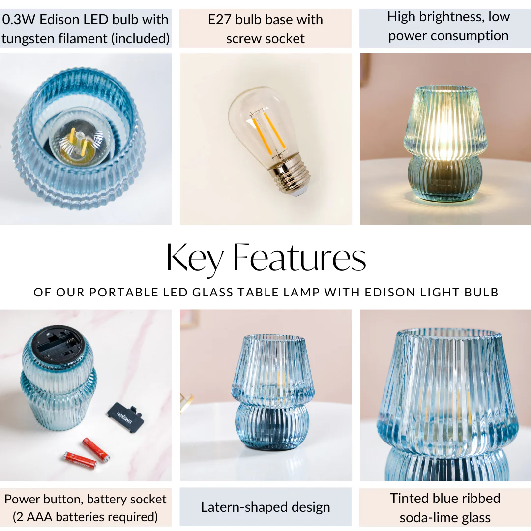 Portable LED Glass Table Lamp Blue - Image 5