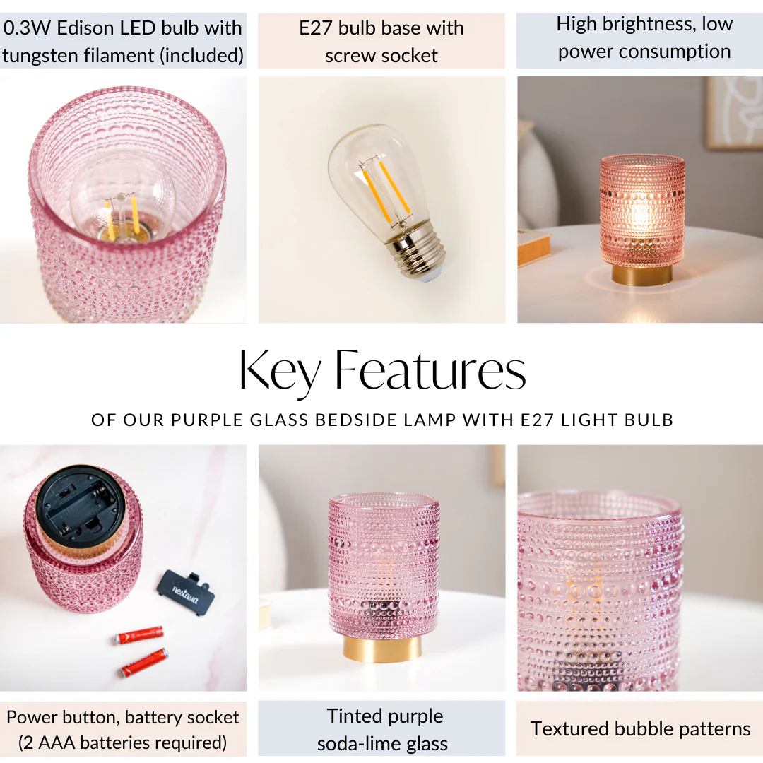 Portable Purple Bubble Glass Bedside Lamp - Image 5