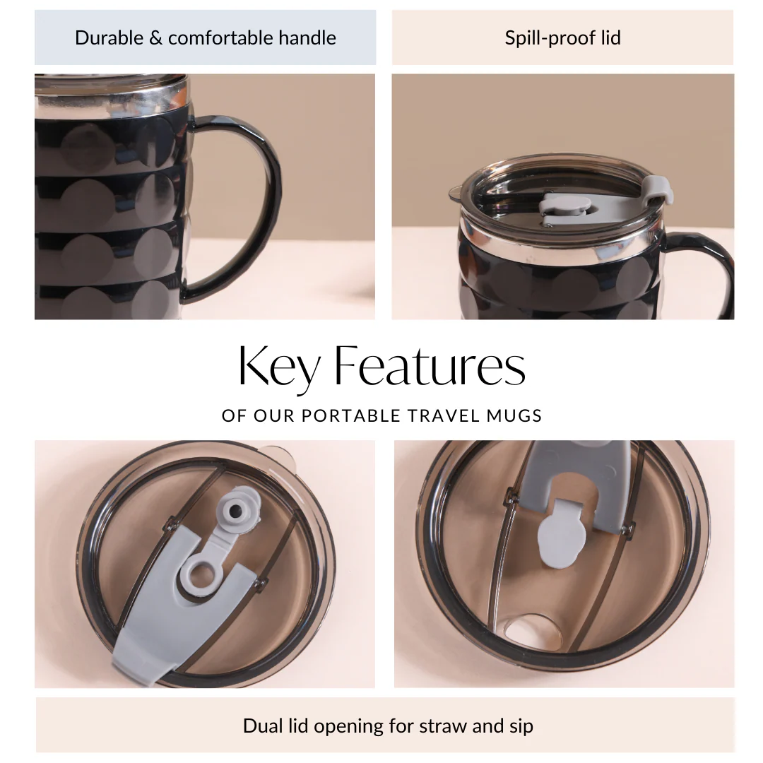 Portable Travel Mug For Couples Set Of 2 Black 400ml - Image 7