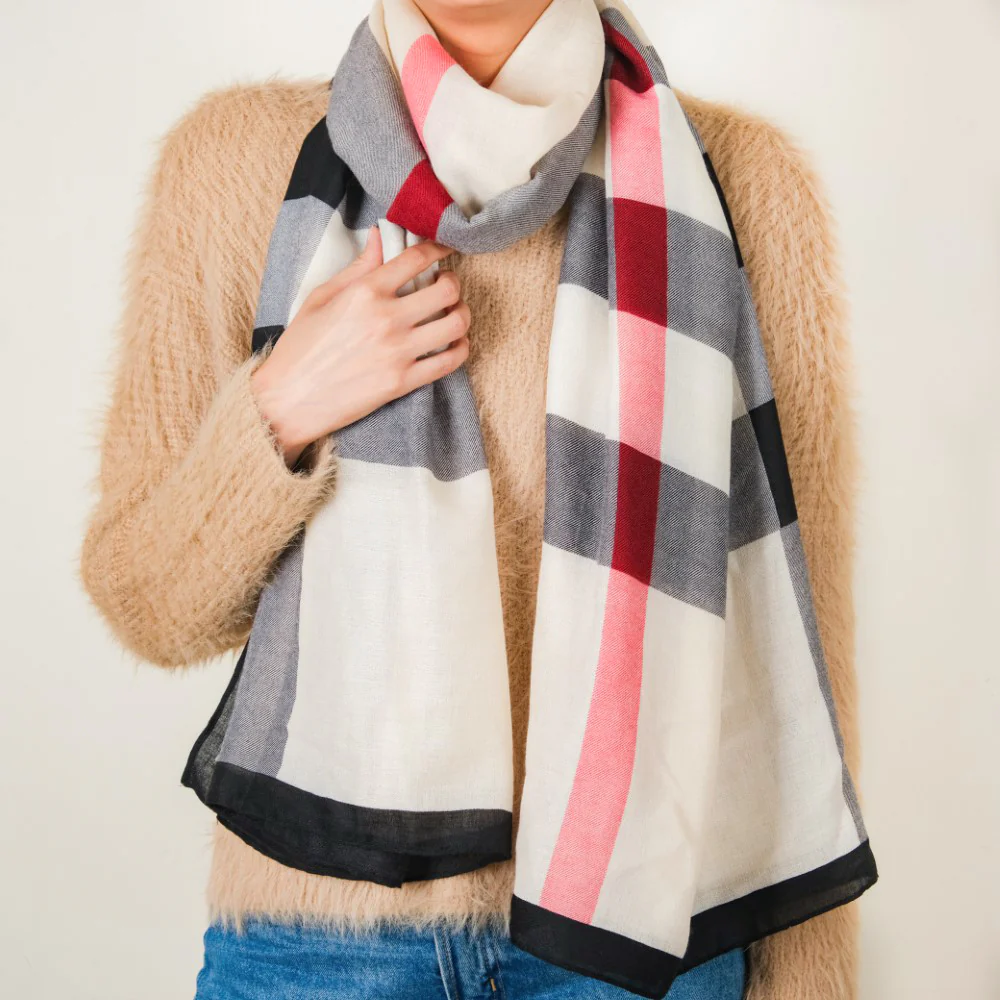 Posh Plaid Scarf Grey And Red - Image 6