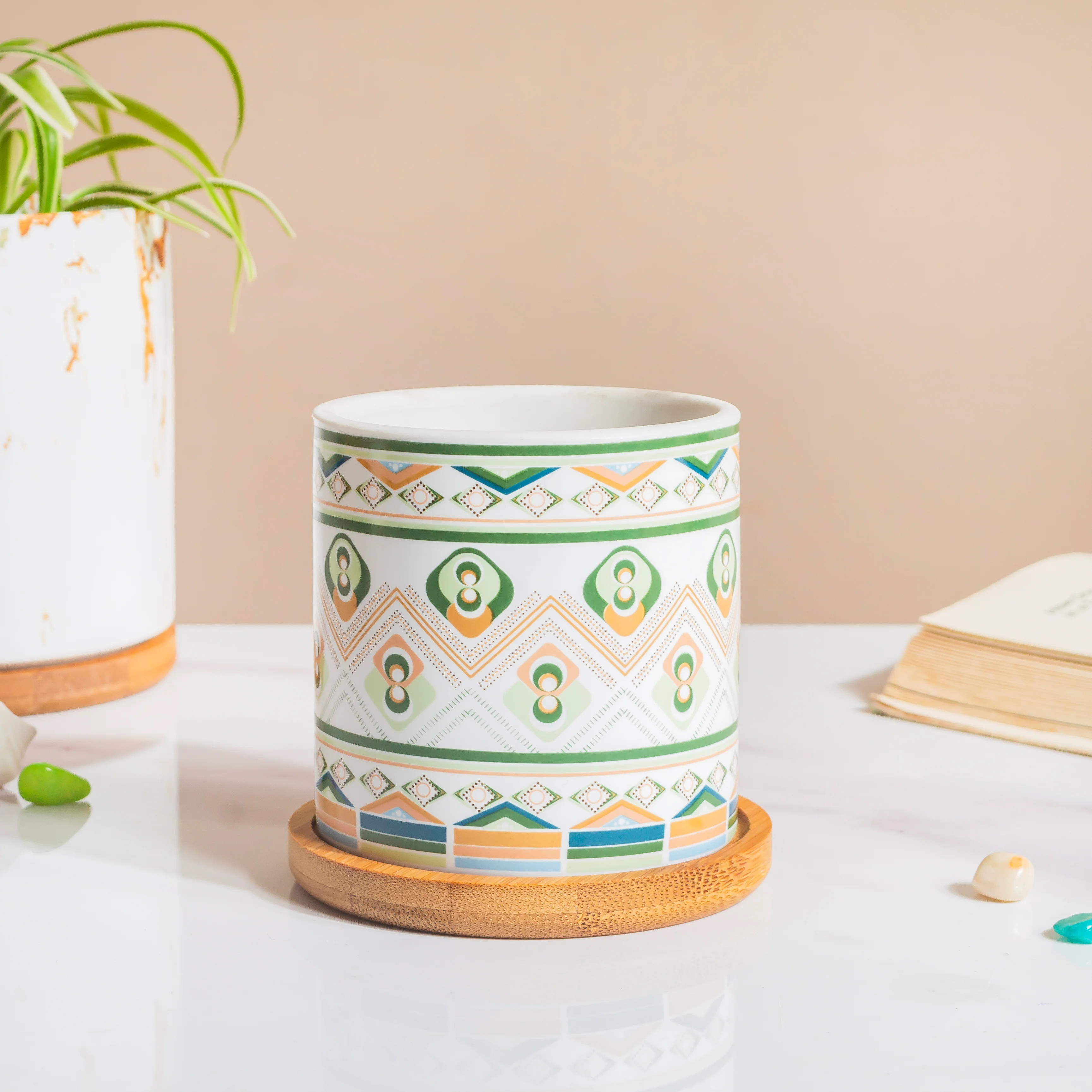 Potted Palette Ceramic Planter With Coaster Set Of 5 - Image 14