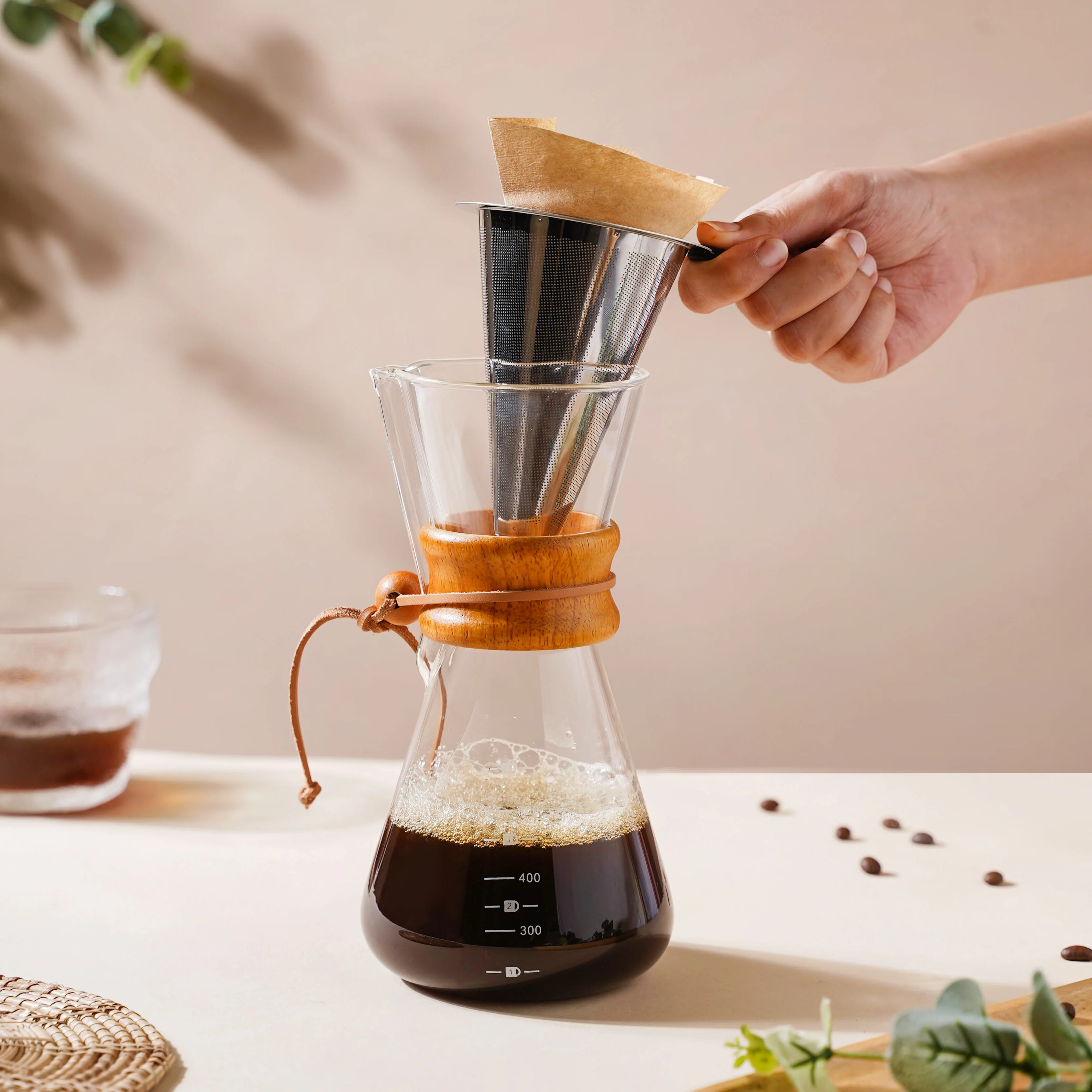 Pour Over Drip Coffee Maker With Wooden Collar - Image 16