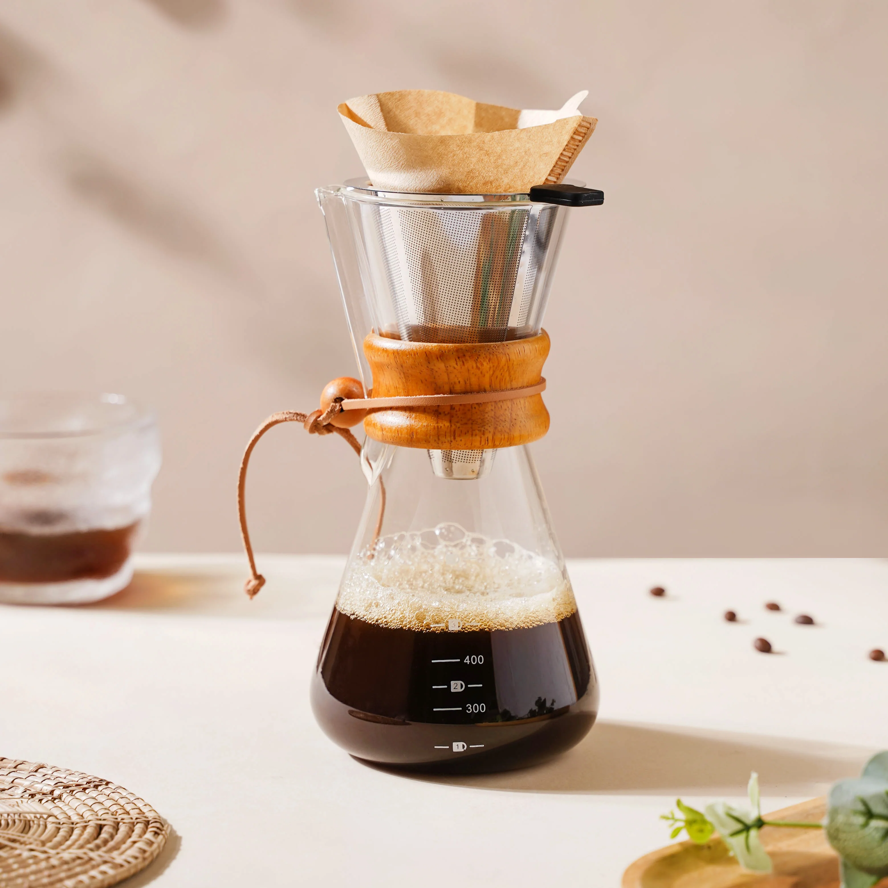 Pour Over Drip Coffee Maker With Wooden Collar - Image 7