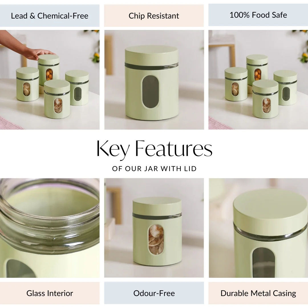 Premium Metal Coated Snacks Window Glass Jar Set Of 4 750ml - Image 4