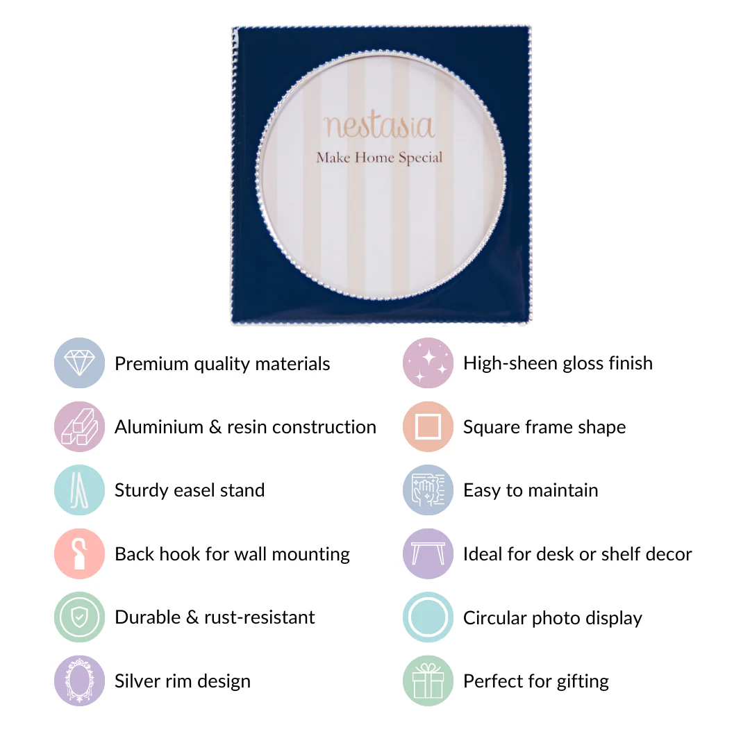 Premium Round Photo Frame Navy Blue 5"x5" - Image 5