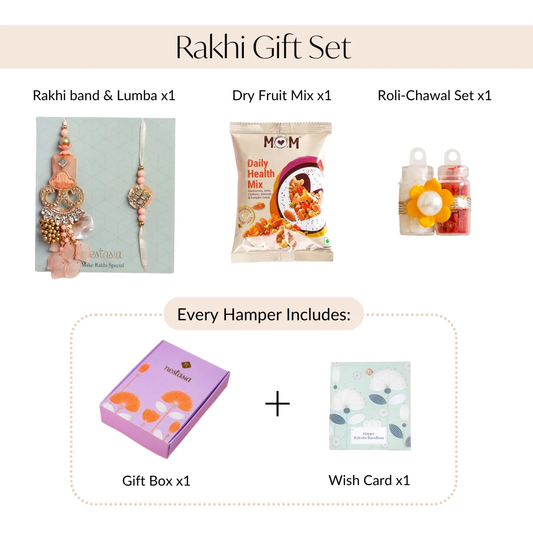 Pretty Peach Rakhi Lumba Gift Set - Image 4