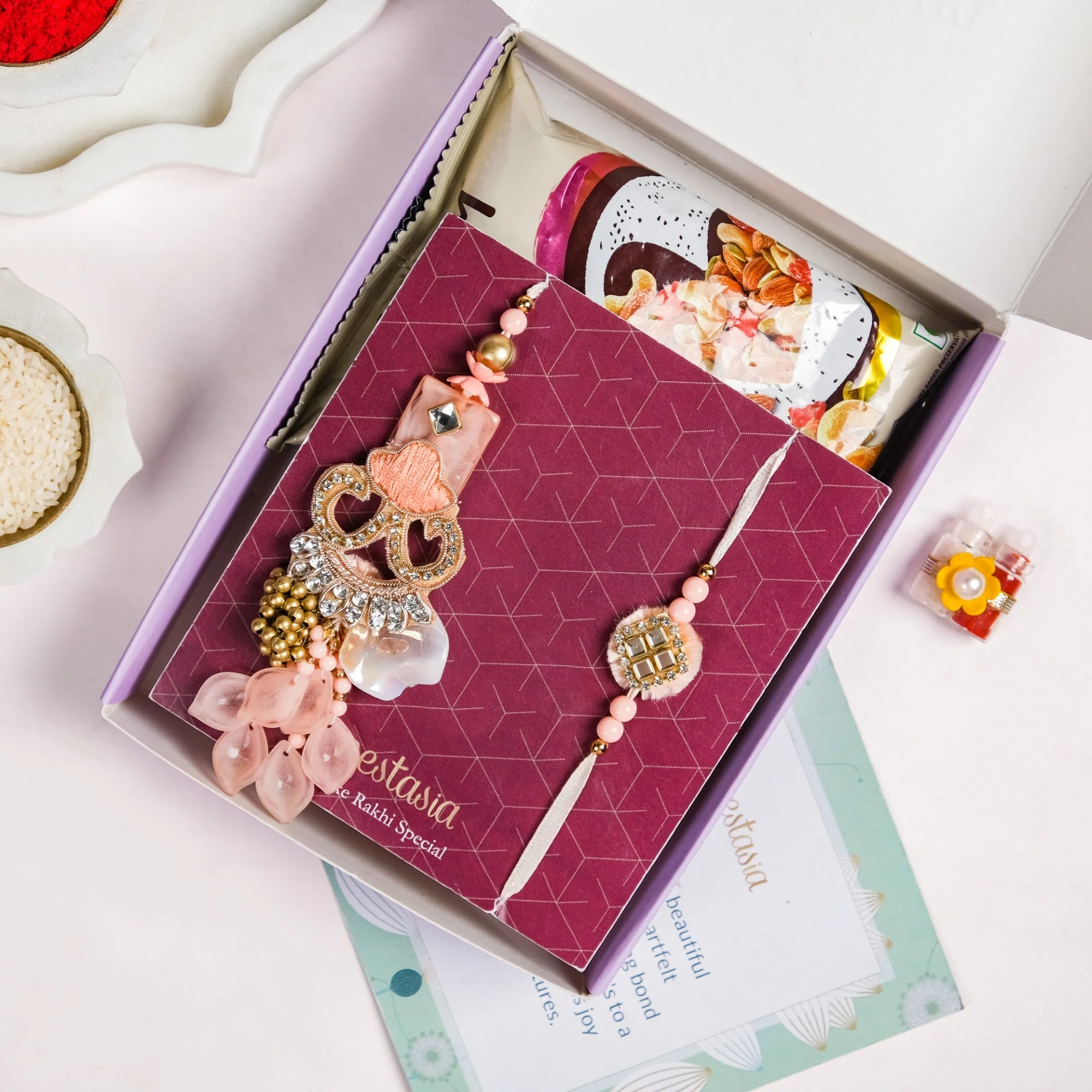 Pretty Peach Rakhi Lumba Gift Set - Image 5