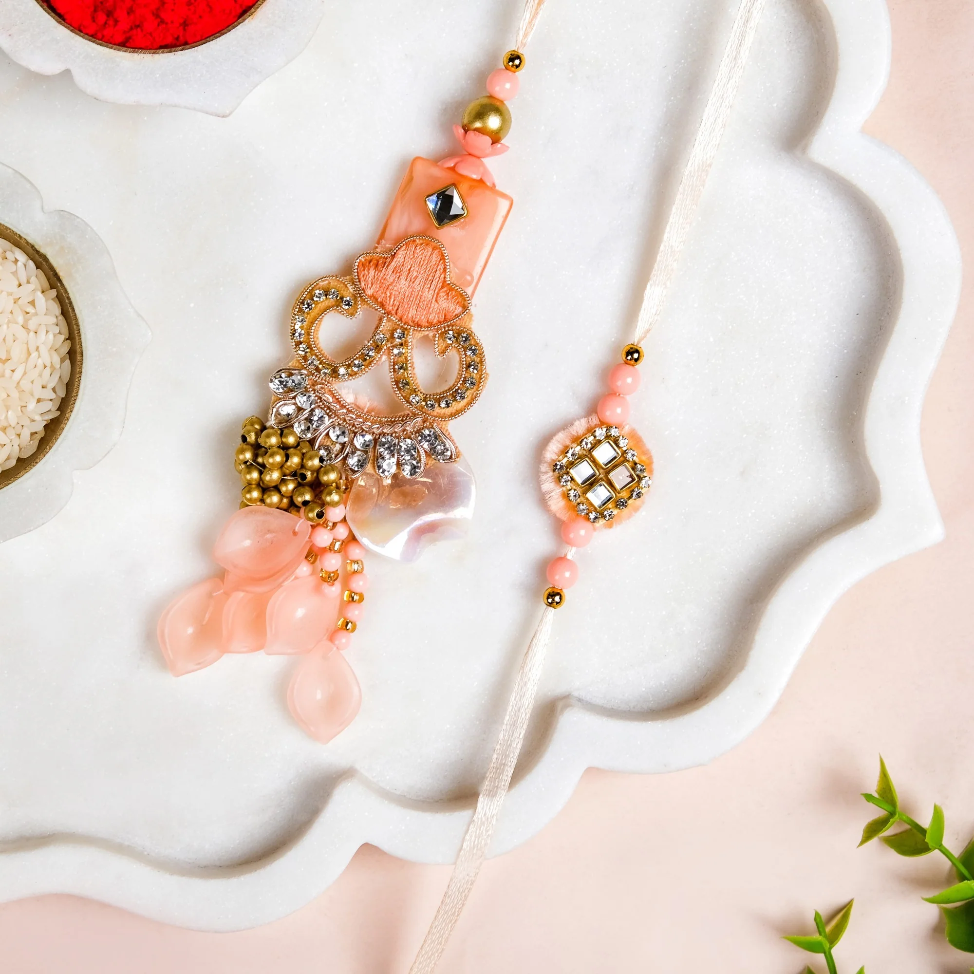 Pretty Peach Rakhi Lumba Gift Set - Image 6