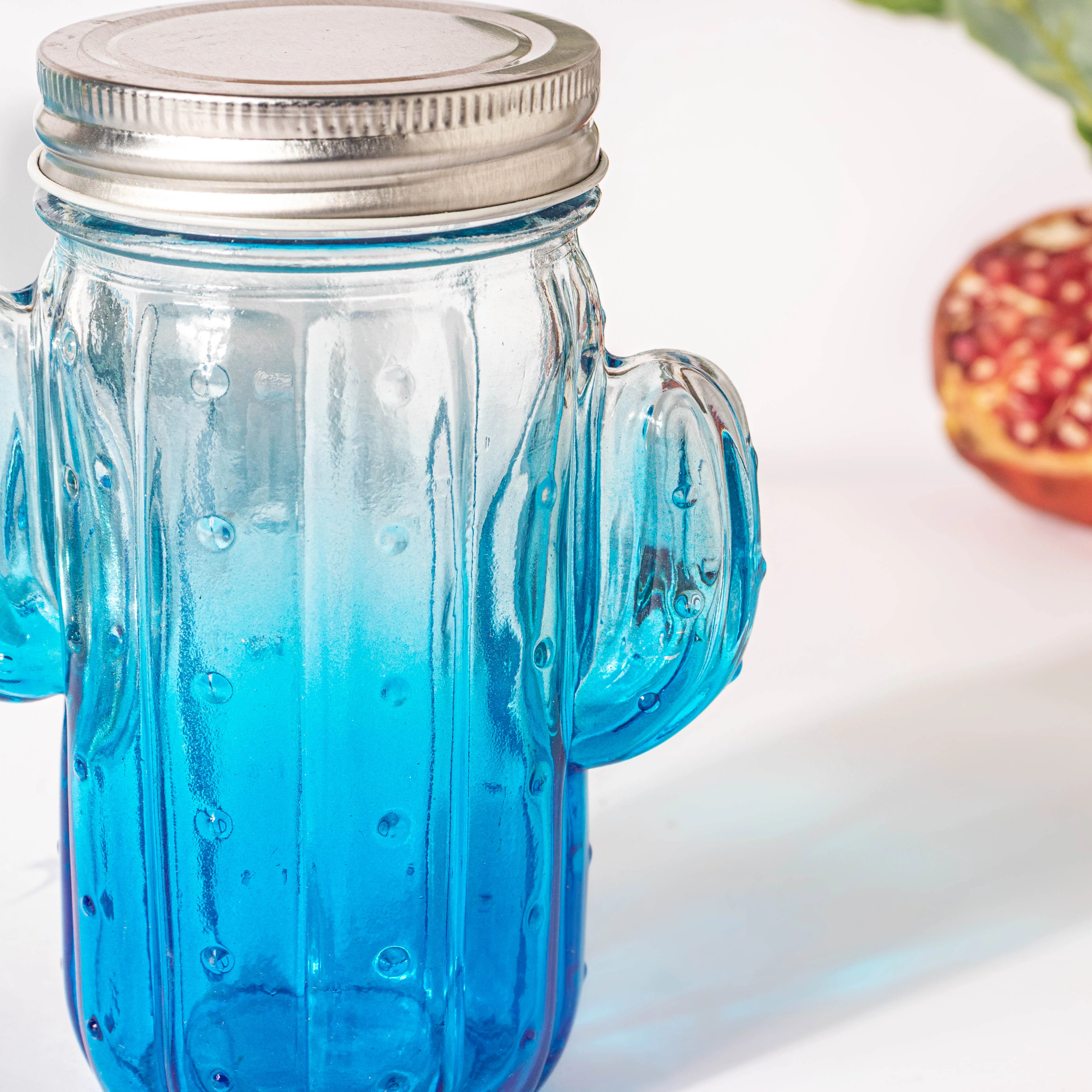 Prickly Cacti Glass Jar Blue with Lid Set of 4 - Image 5