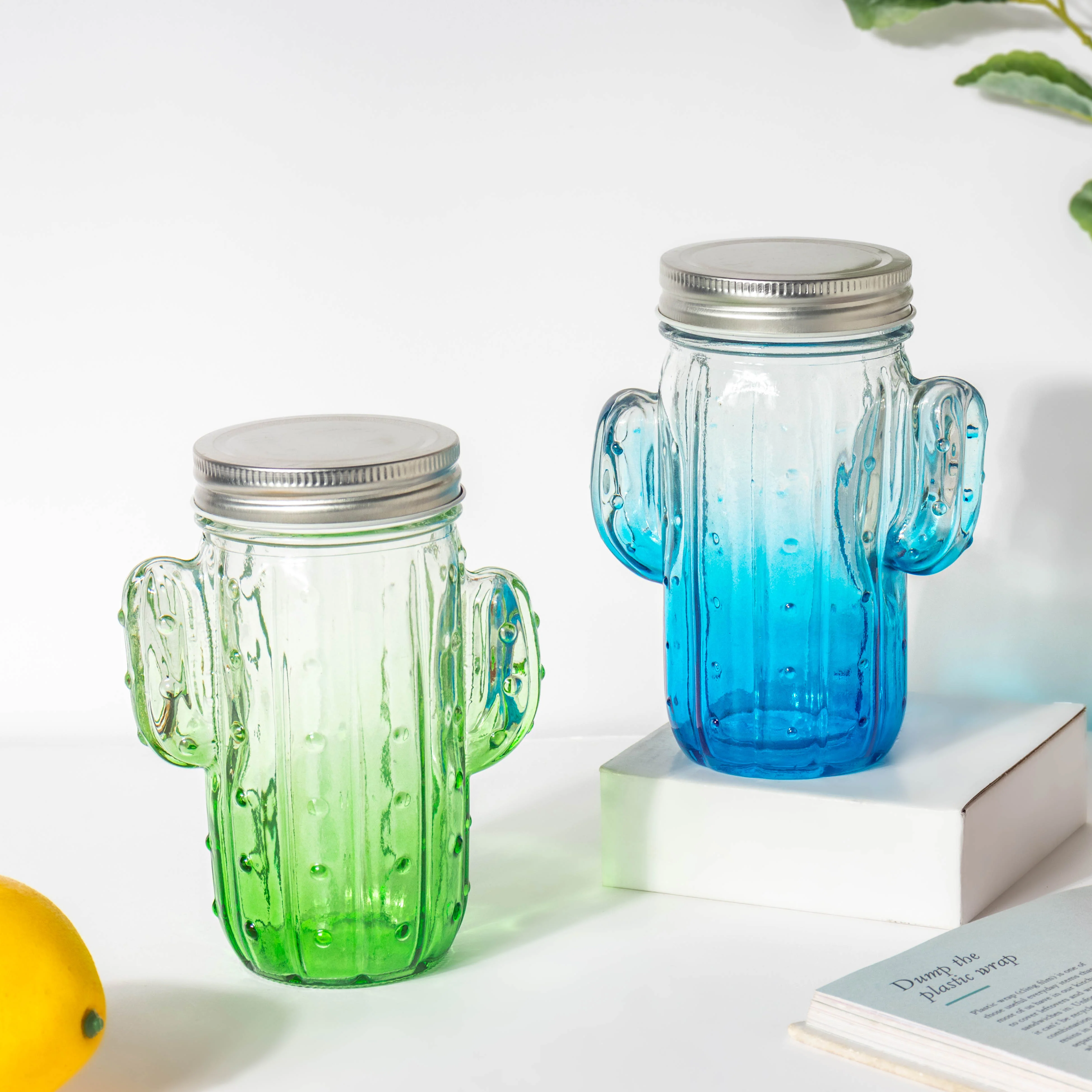 Prickly Cacti Glass Jar Blue with Lid Set of 4 - Image 8