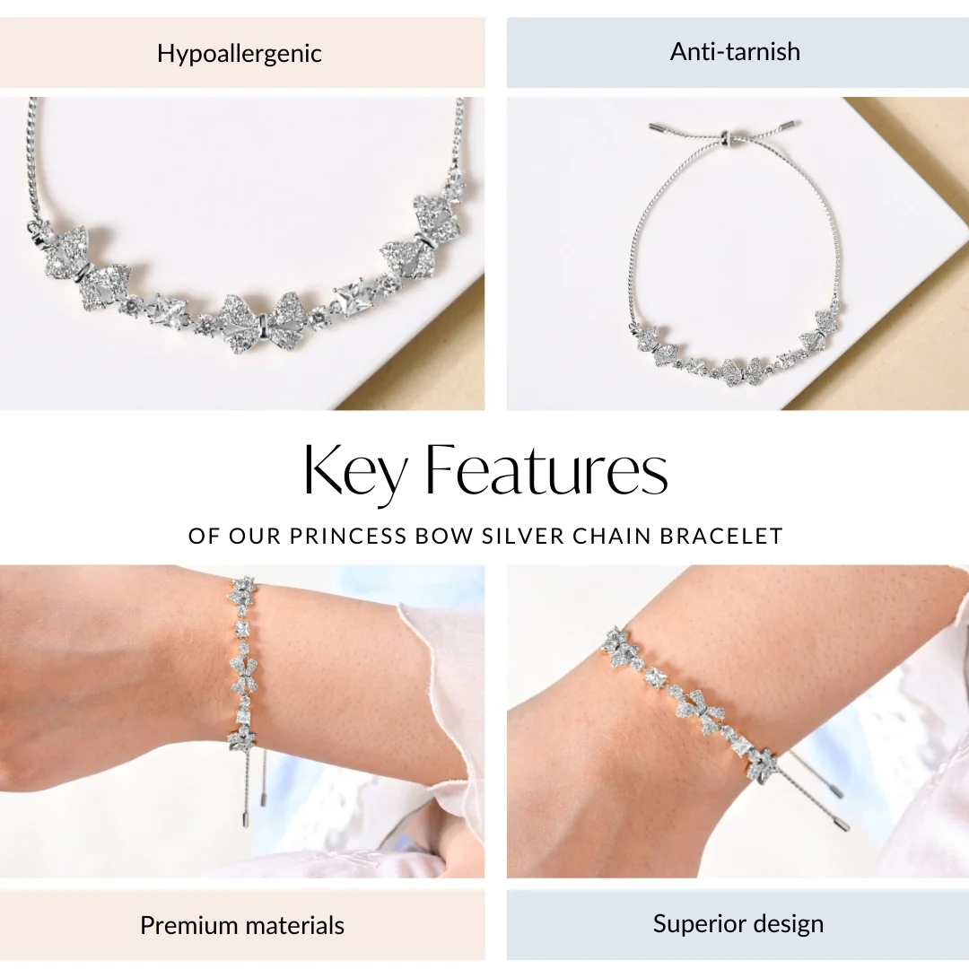 Princess Bow Silver Chain Bracelet - Image 4