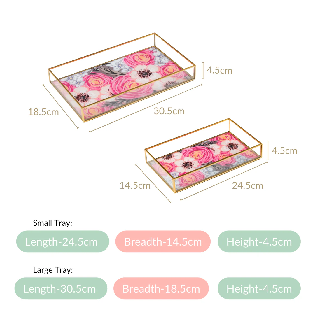Printed Glass Decorative Trays With Gold Edge Set Of 2 - Image 4