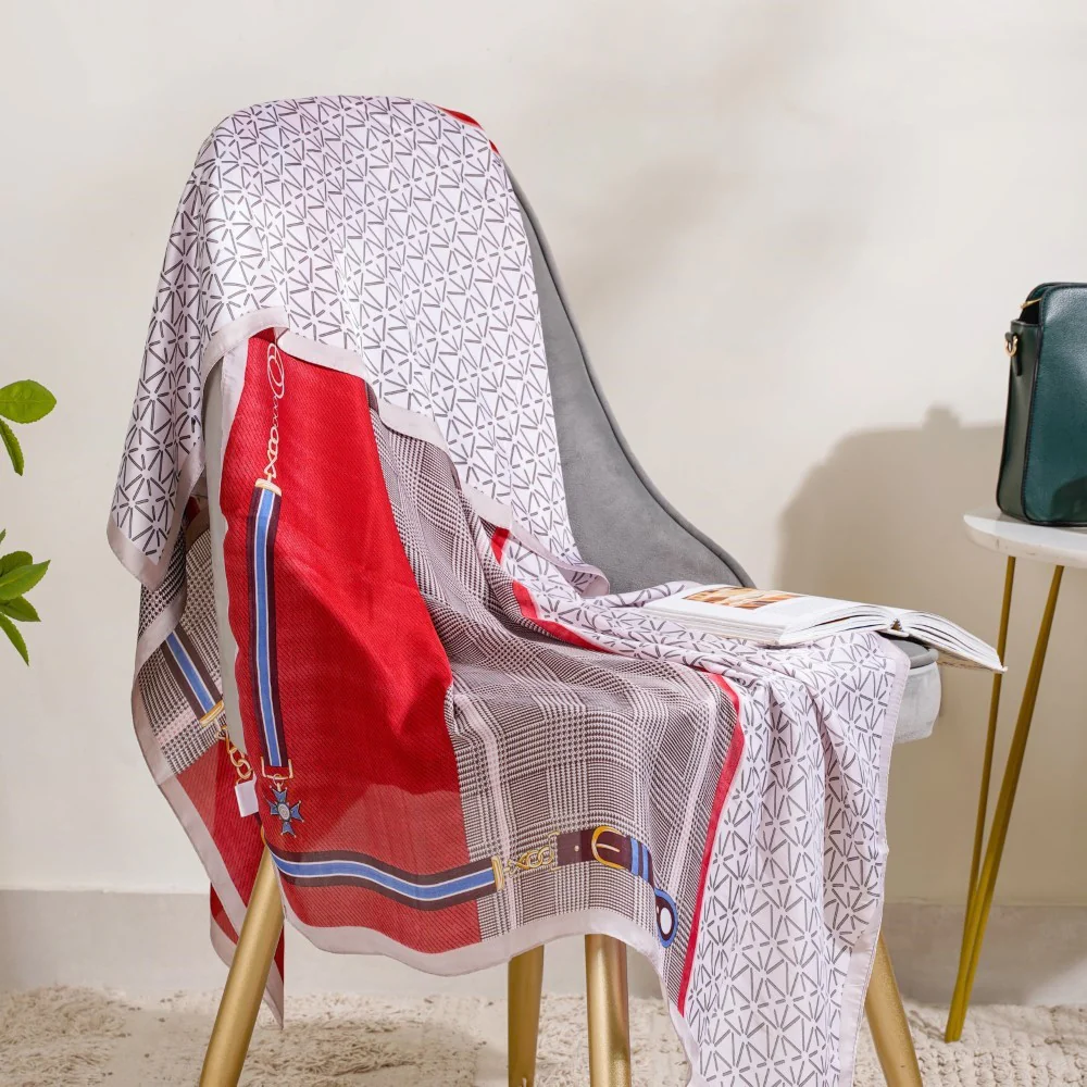 Printed Silk Red Scarf - Image 3