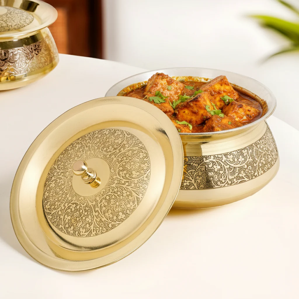 Pure Brass Embossed Handi Cooking Pot With Lid 2300ml - Image 8