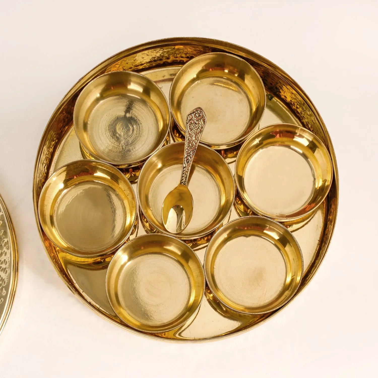 Pure Brass Hammered Masala Box Set With Spoon - Image 7