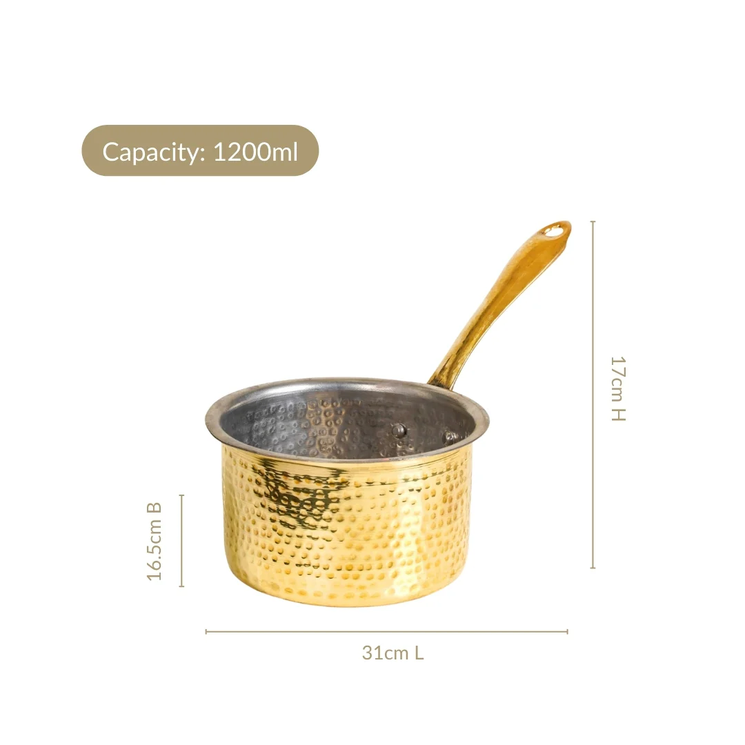 Pure Brass Hammered Saucepan 1200ml - Image 4