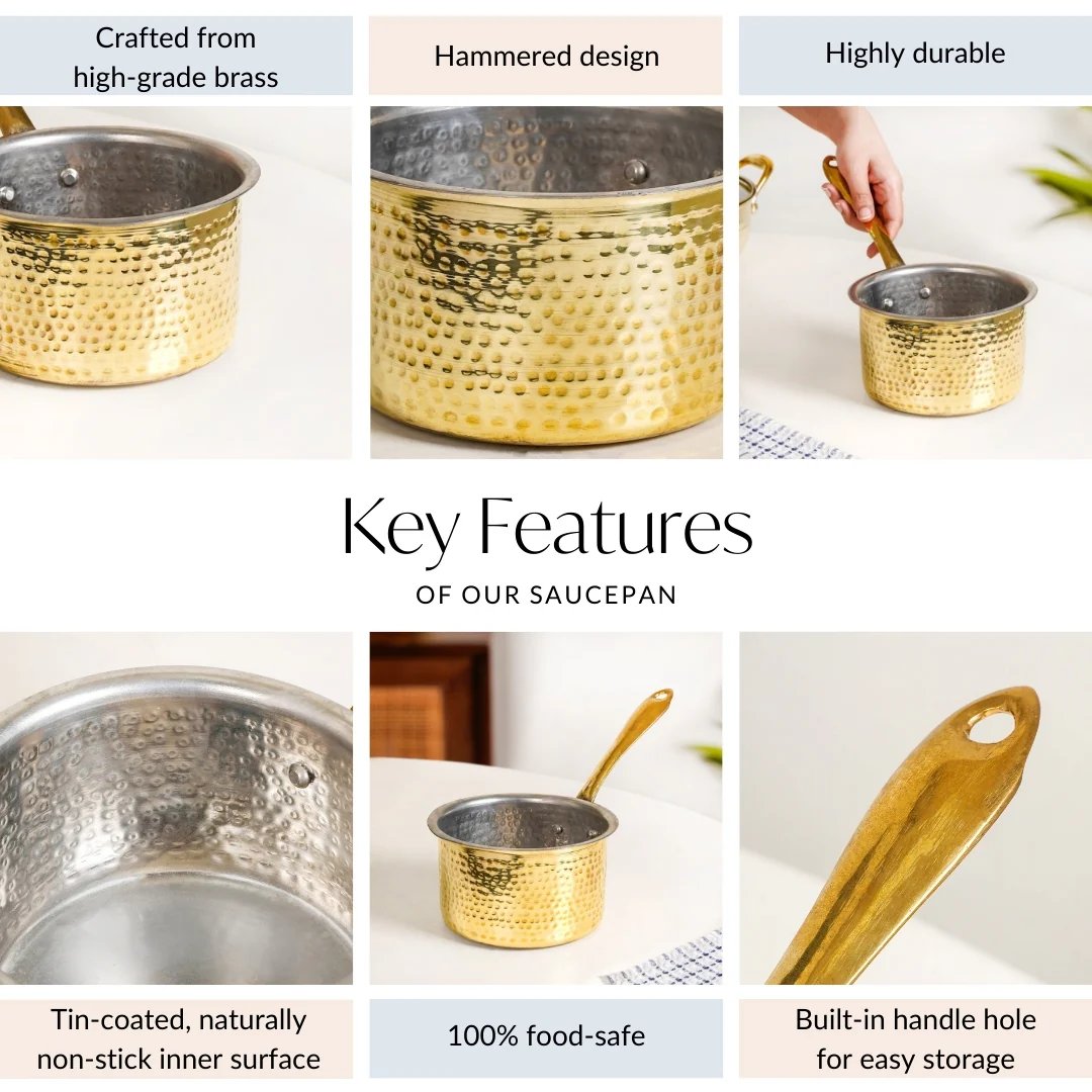 Pure Brass Hammered Saucepan 1200ml - Image 5