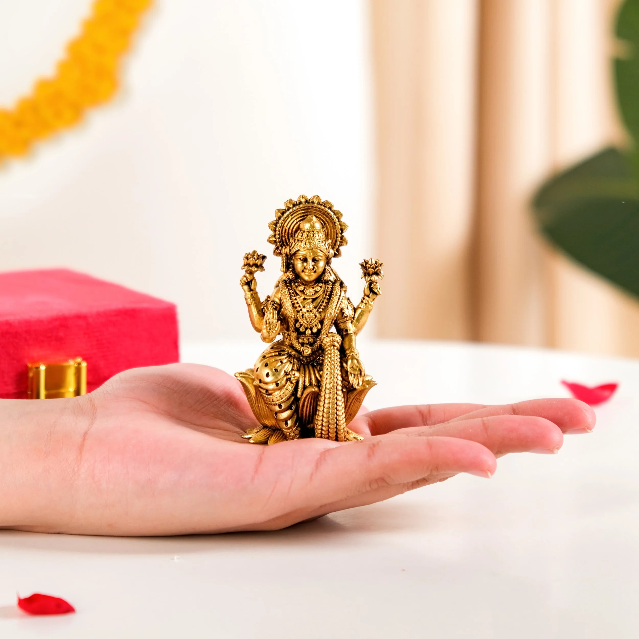 Pure Brass Lakshmi Idol 8cm - Image 2